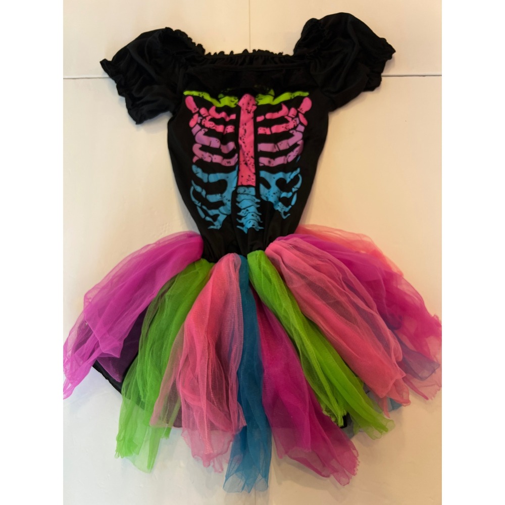 Spirit Halloween Funky Punky Bones Neon Skeleton Tutu Dress Girls Large 12-14